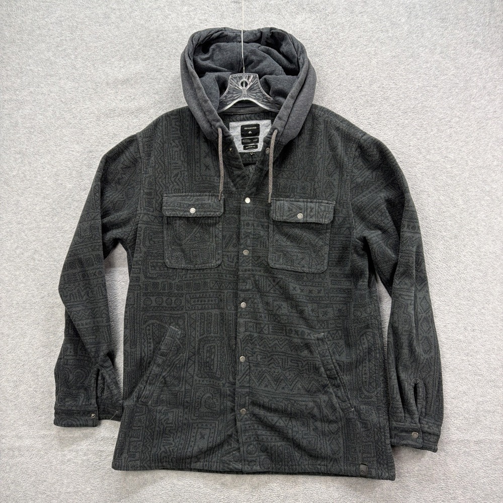 Quiksilver Hoodie Mens Large Gray Aztec Tribal Fleece Sweater Jacket Snap Button